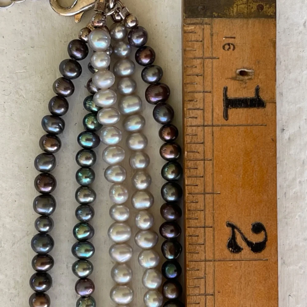 Silpada Necklace, 5 Strand Silver and Iridescent Purple Freshwater Pearl 16 in+ - Picture 5 of 8